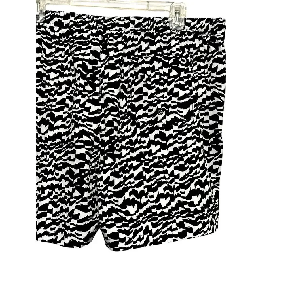 Open Edit Volley Swim Trunks Elastic Waistband Built-In Mesh Black/White XL NWT